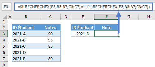 recherchex retourne vide pas zero fonctions combinees chaine vide