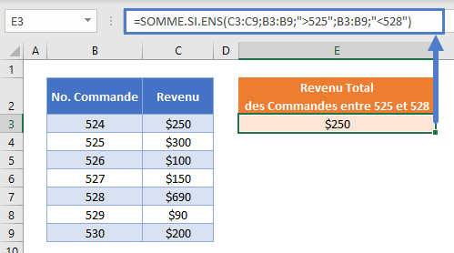 somme si entre valeurs exemple principal