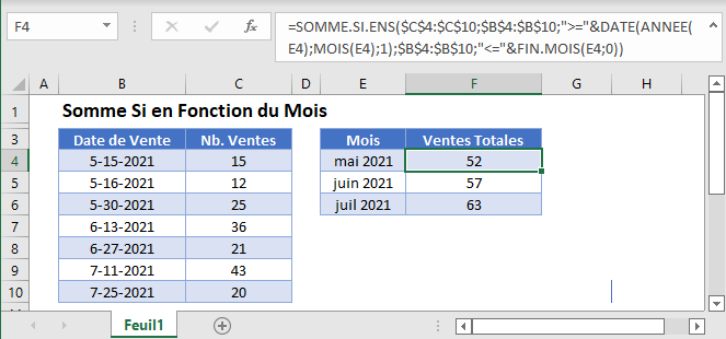 somme si par mois fonction principale