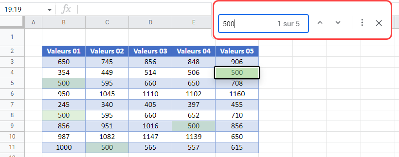 trouver nombre dans colonne fonction rechercher valeur 500 google sheets