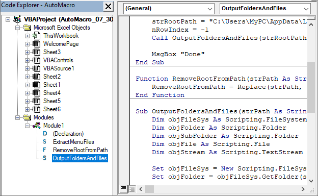 vba project explorer