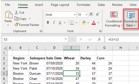 converttotable ribbon