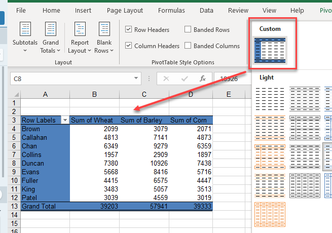 advancedpivot applied custom style