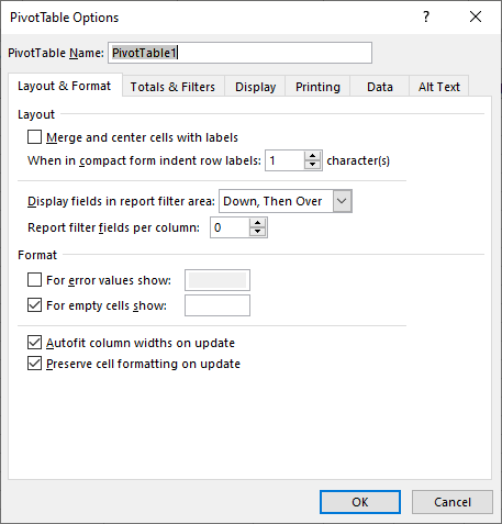 advanced pivot options layout