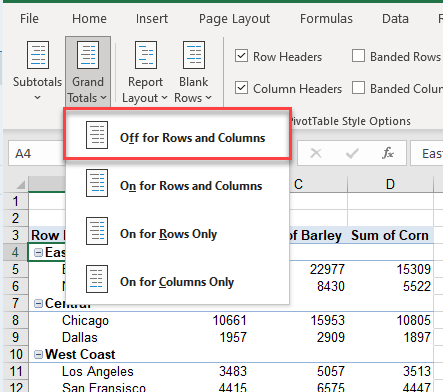 advancedpivot ribbon donotshow grandtotals