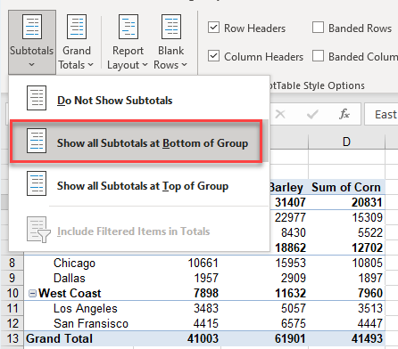 advancedpivot subtotals show button