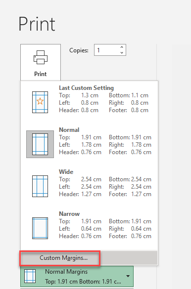 centertable custom margins