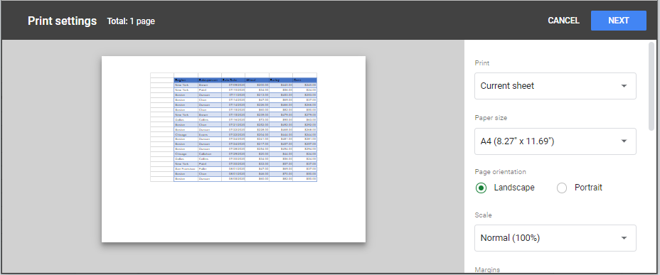 centertabl gs print settings