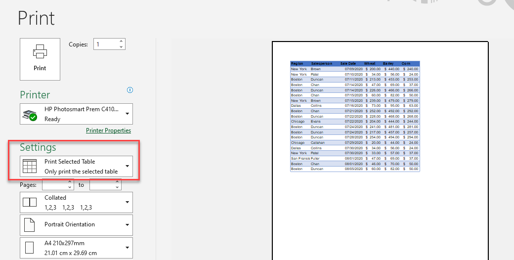 centertable select table