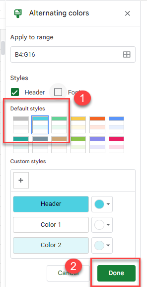 changetableformat gs alternate rows