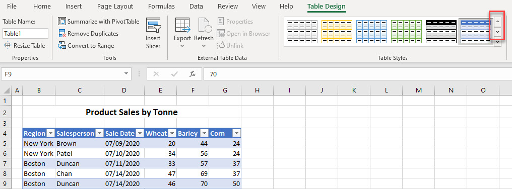 changetableformat select style