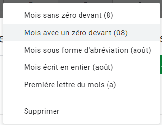 dialogue format date heure options mois google sheets