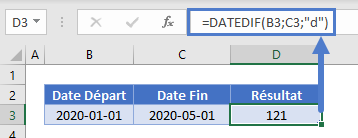 jours entre dates fonction datedif format d