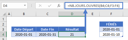 jours entre dates jours ouvrables nbjoursouvres feries