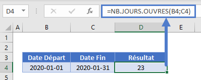 jours entre dates jours ouvrables nbjoursouvres
