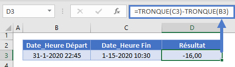 jours entre dates soustraction resultat negatif heures fonction tronque