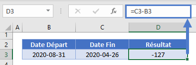 jours entre dates soustraction resultat negatif