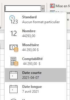 modifier format dates menu format cellule date courte longue