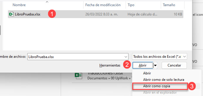 Abrir Archivo Como Copia en Excel