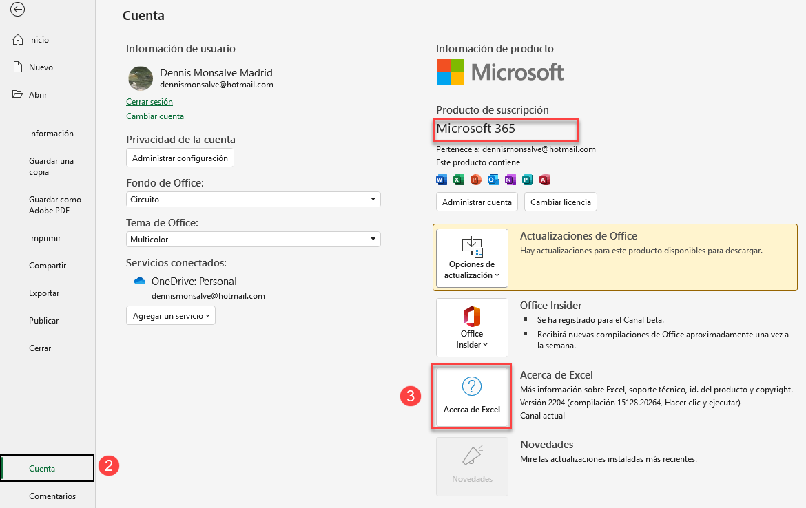 Acerca de Microsoft Excel