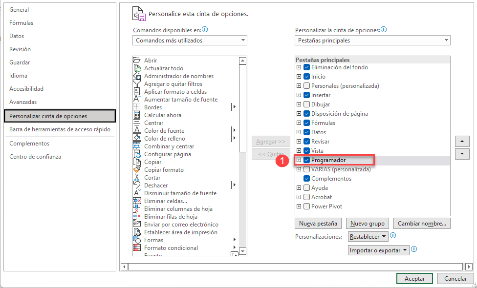 Agregar Barra de Programador en Excel