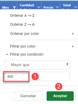 Aplicar Filtro por Condición en Segunda Columna en Google Sheets