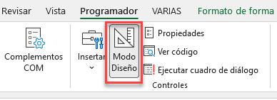 Botón Modo de Diseño en Excel