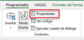 Botón Propiedades en Excel