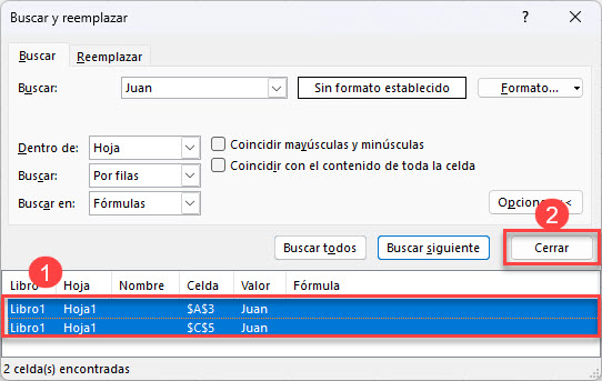 Buscar y Reemplazar Seleccionar Items en Excel
