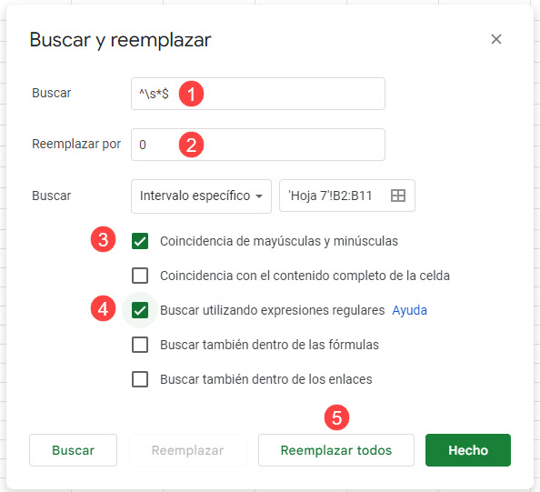 Buscar y reemplazar en Google Sheets