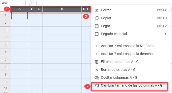 Cambiar Tamaño de las Columnas en Google Sheets