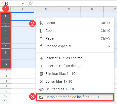 Cambiar tamaño de las filas en Google Sheets