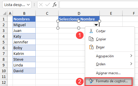 Control de Formato Cuadro Combinado en Excel