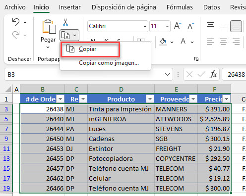 Copiar Datos Filtrados en Excel