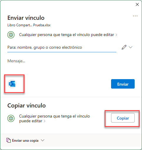 Copiar o Enviar Outlook