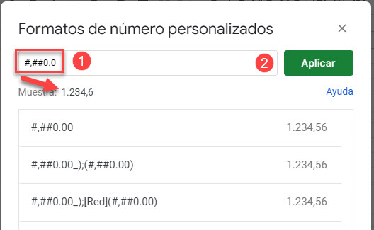 Cuadro de Formatos de Número Personalizados en Google Sheets