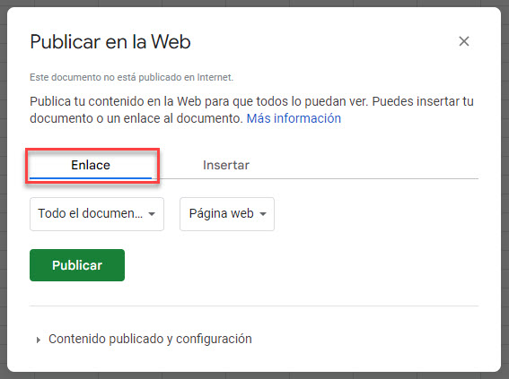 Enlace Tablas de Google Sheets en HTML