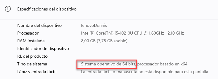 Especificaciones del Dispositivo