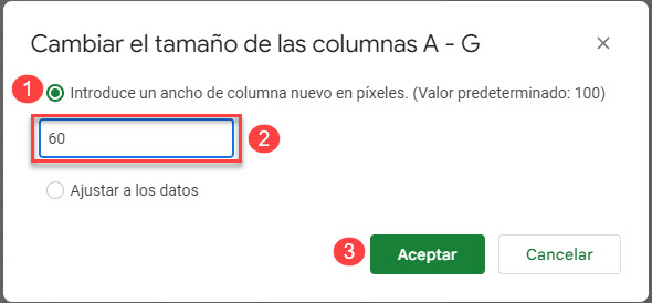 Especificar Tamaño de las Columnas en Google Sheets