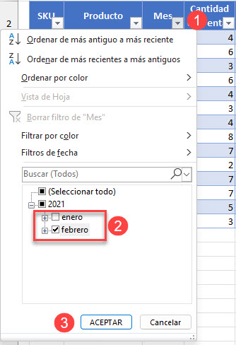 Filtrar por Primera Columna Mes