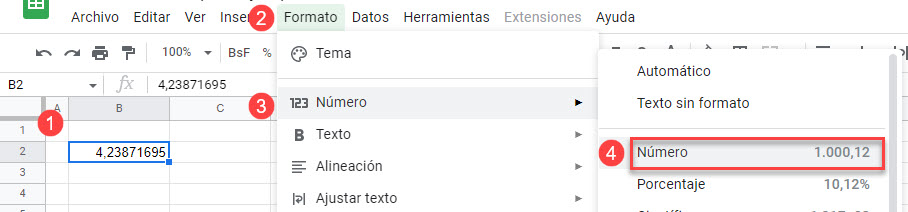 Formatear como Número en Google Sheets