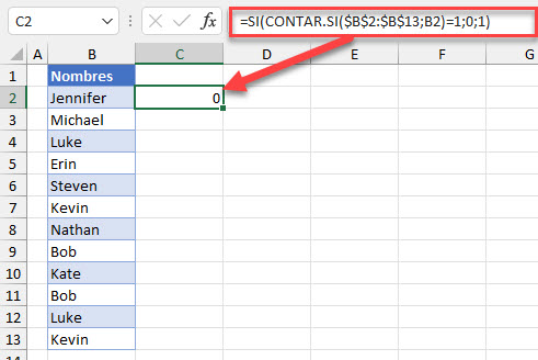 Fórmula para Identificar Valores Repetidos en Excel