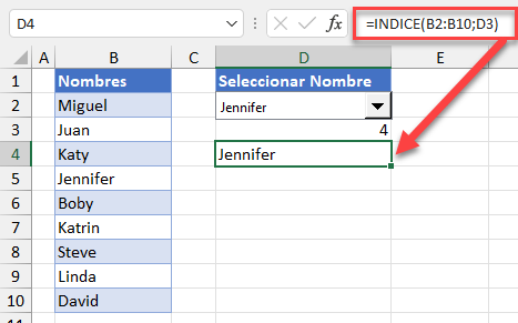Indice de un Cuadro Combinado en Excel