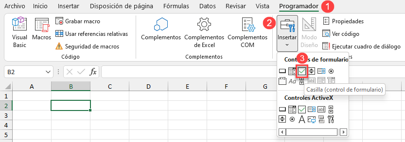 Insertar Casilla de Verificación en Excel