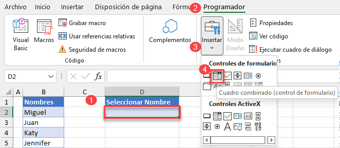 Insertar Cuadro Combinado en Excel