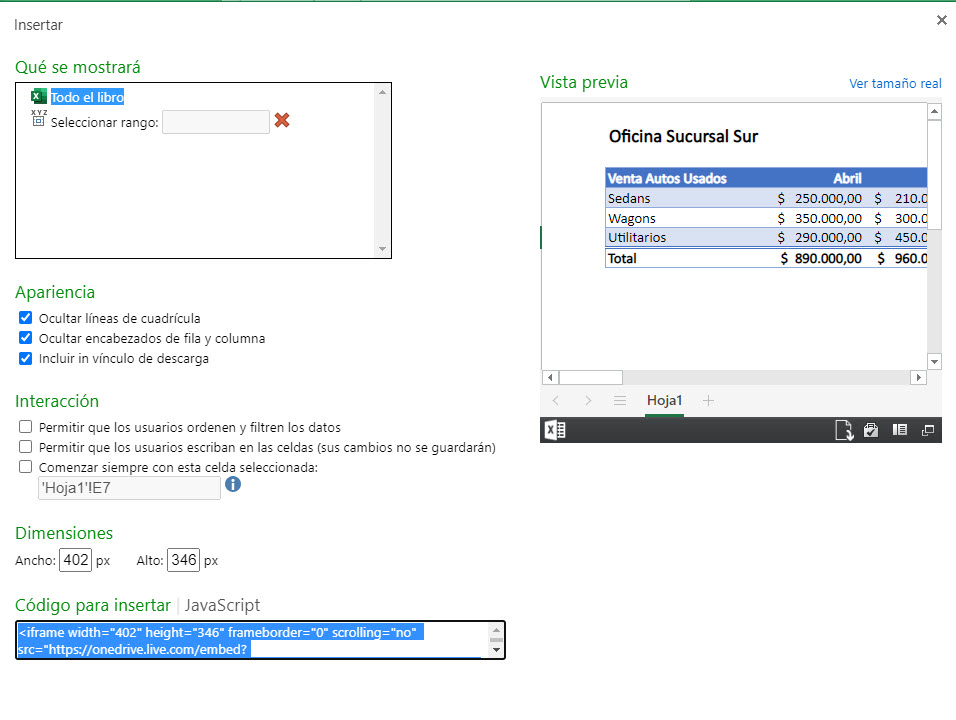 Insertar Tabla desde Office Live