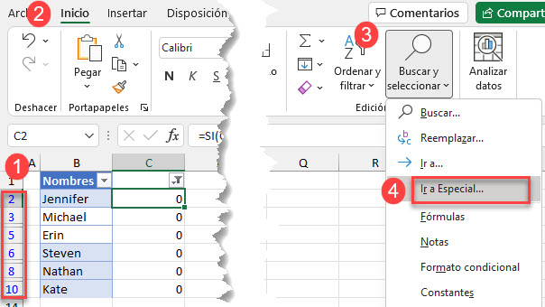 Ir a especial en Excel