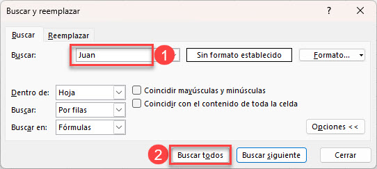 Menú Buscar y Reemplazar en Excel