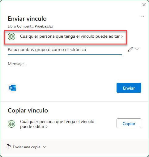 Modificar Configuración del Enlace