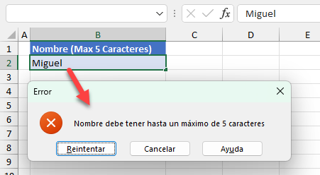 Muestra Mensaje de Error en Celda Validada en Excel